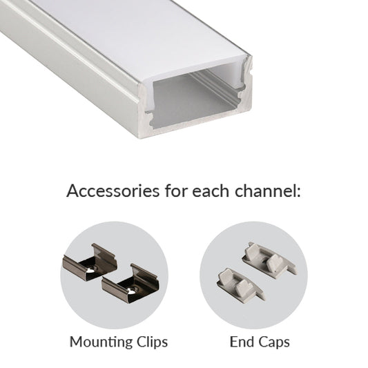 17x8mm Wall-Mounted LED Aluminum Profile – Suitable for Kitchen Cabinet Lighting. Surface/Recessed Mount, Compatible with 5mm-10mm SMD and COB Strips – White Emulsion PC Shade