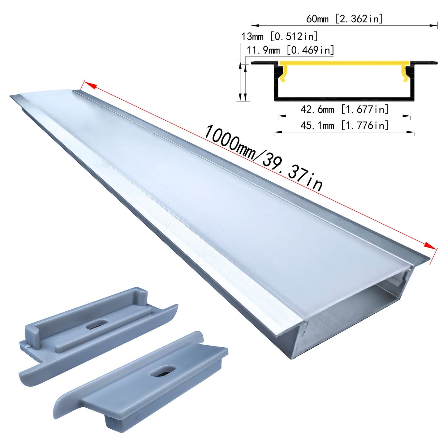 4513A Dual-Strip LED Aluminum Profile - 45mm Recessed Two-Channel Housing (1m/2m)