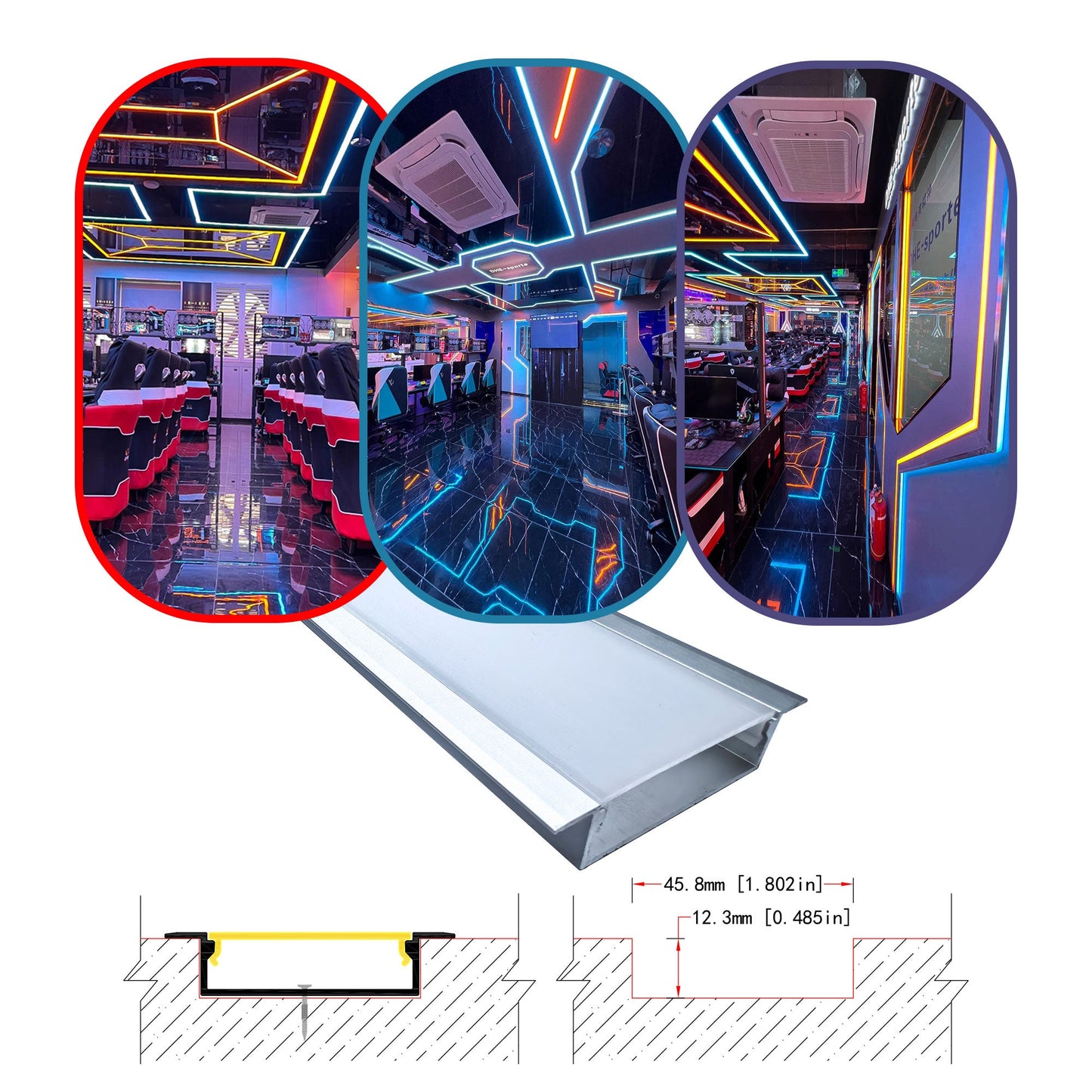 4513A Dual-Strip LED Aluminum Profile - 45mm Recessed Two-Channel Housing (1m/2m)