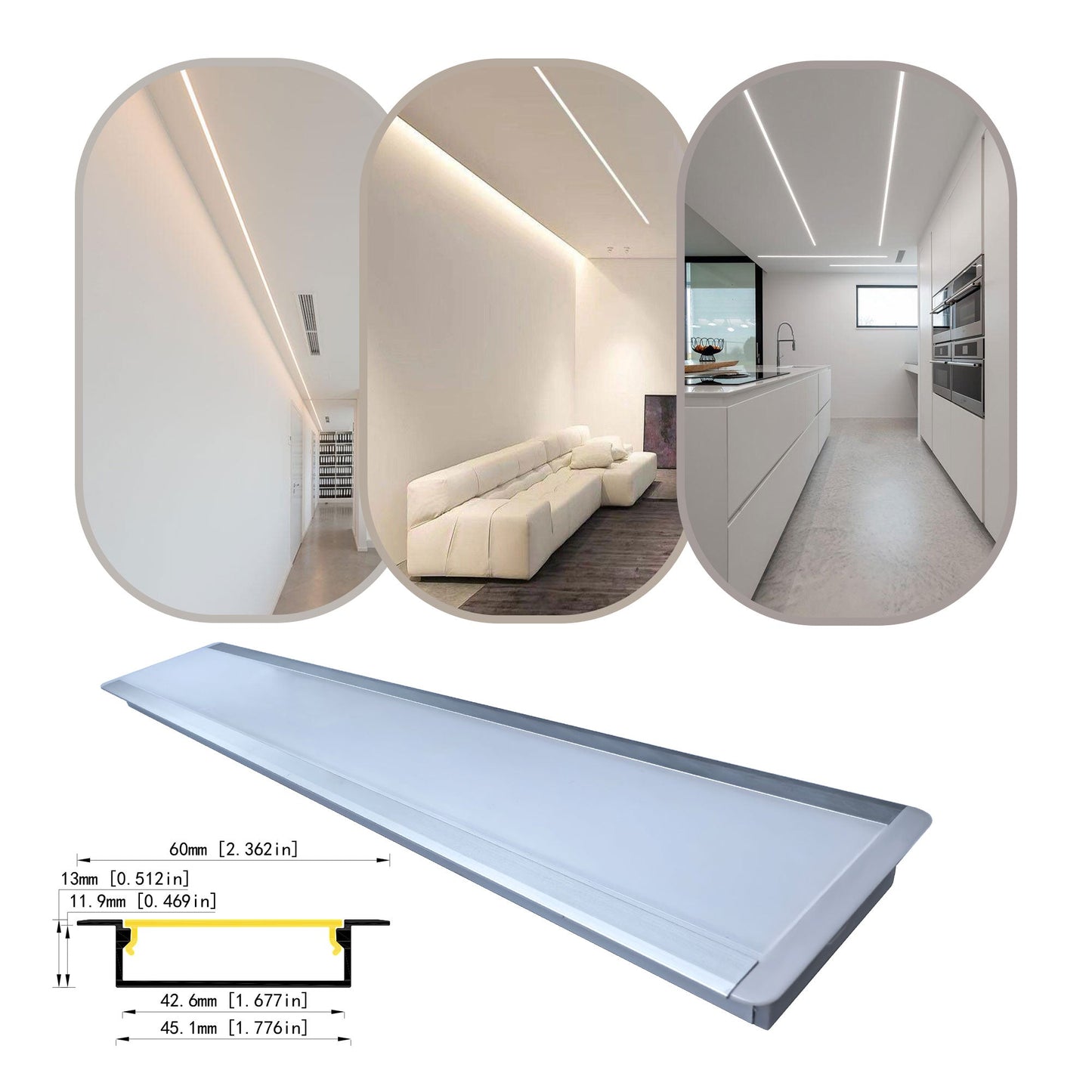 4513A Dual-Strip LED Aluminum Profile - 45mm Recessed Two-Channel Housing (1m/2m)
