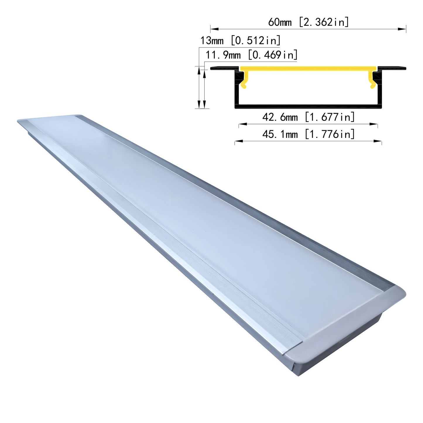 4513A Dual-Strip LED Aluminum Profile - 45mm Recessed Two-Channel Housing (1m/2m)