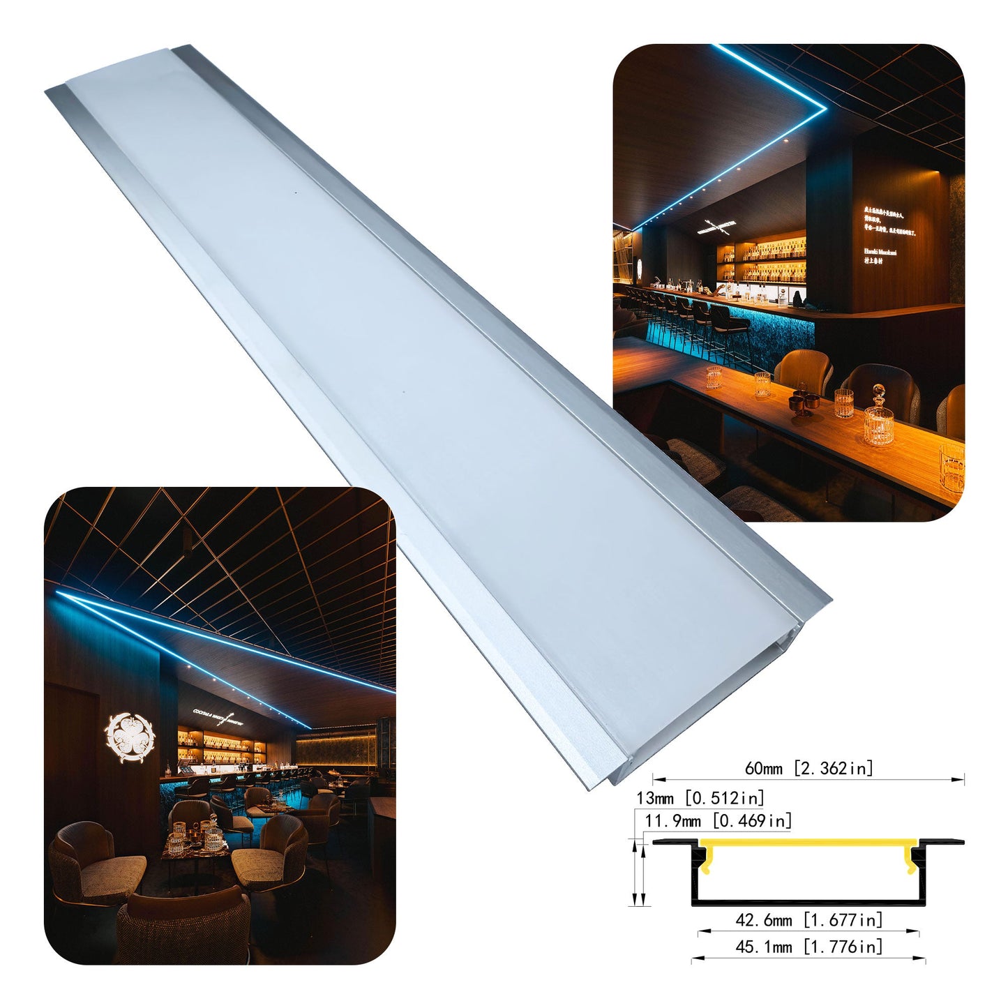 4513A Dual-Strip LED Aluminum Profile - 45mm Recessed Two-Channel Housing (1m/2m)