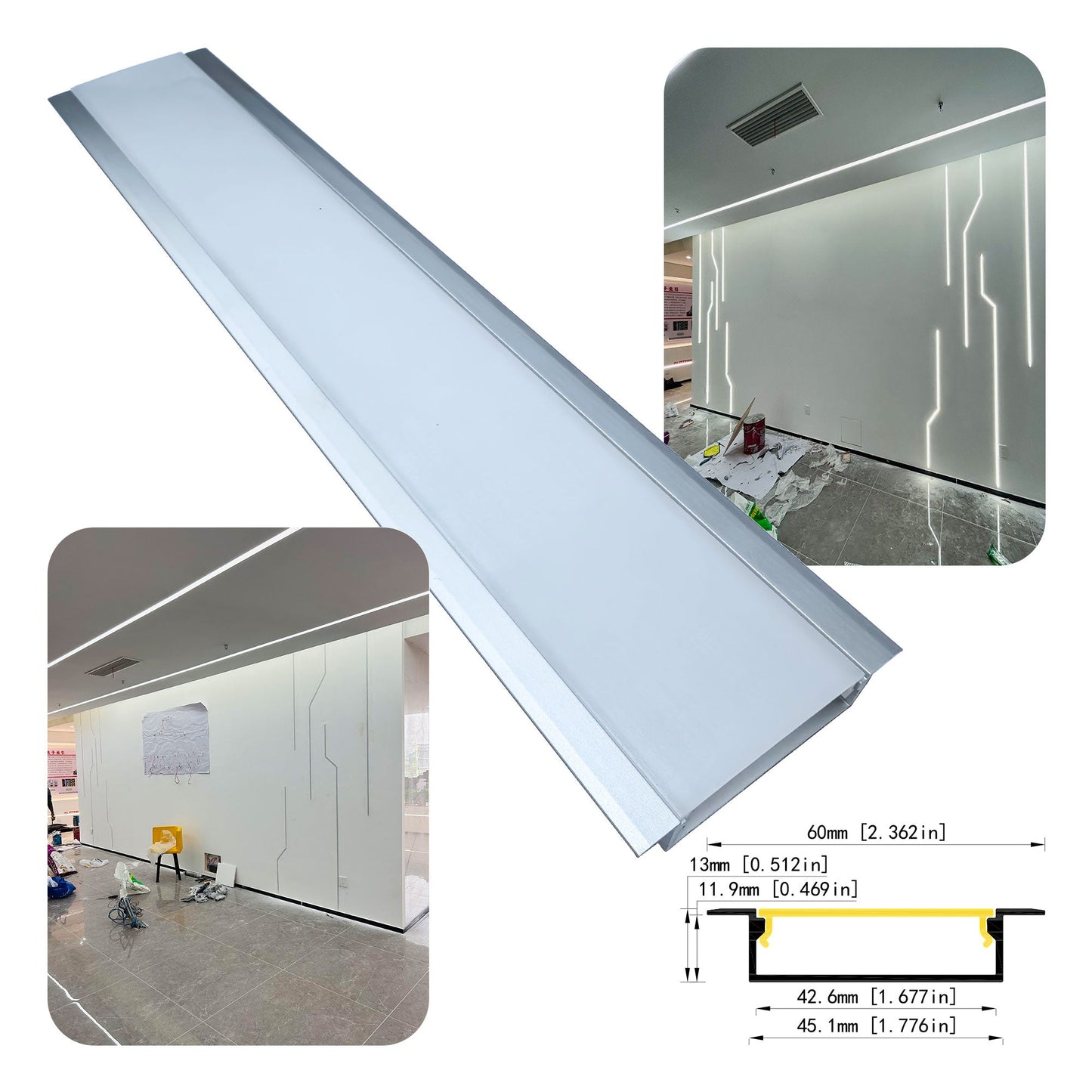 4513A Dual-Strip LED Aluminum Profile - 45mm Recessed Two-Channel Housing (1m/2m)