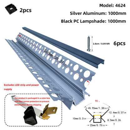 4624 Plaster-In LED Internal Corner Profile - 90° Recessed Cove Channel (1m 2m)
