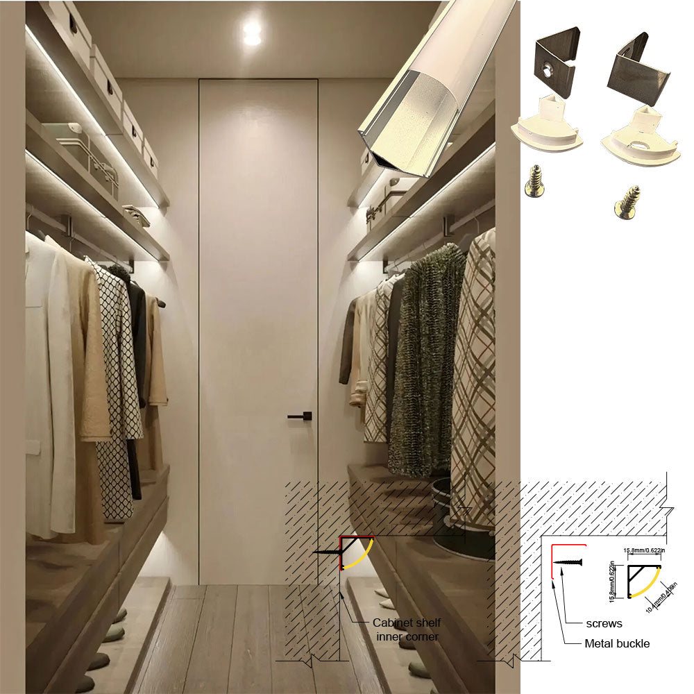 1616H V-Shape LED Aluminum Corner Profile - 90° Edge Channel for 8mm 10mm COB RGB LED Strips, PC/Silicone Diffuser