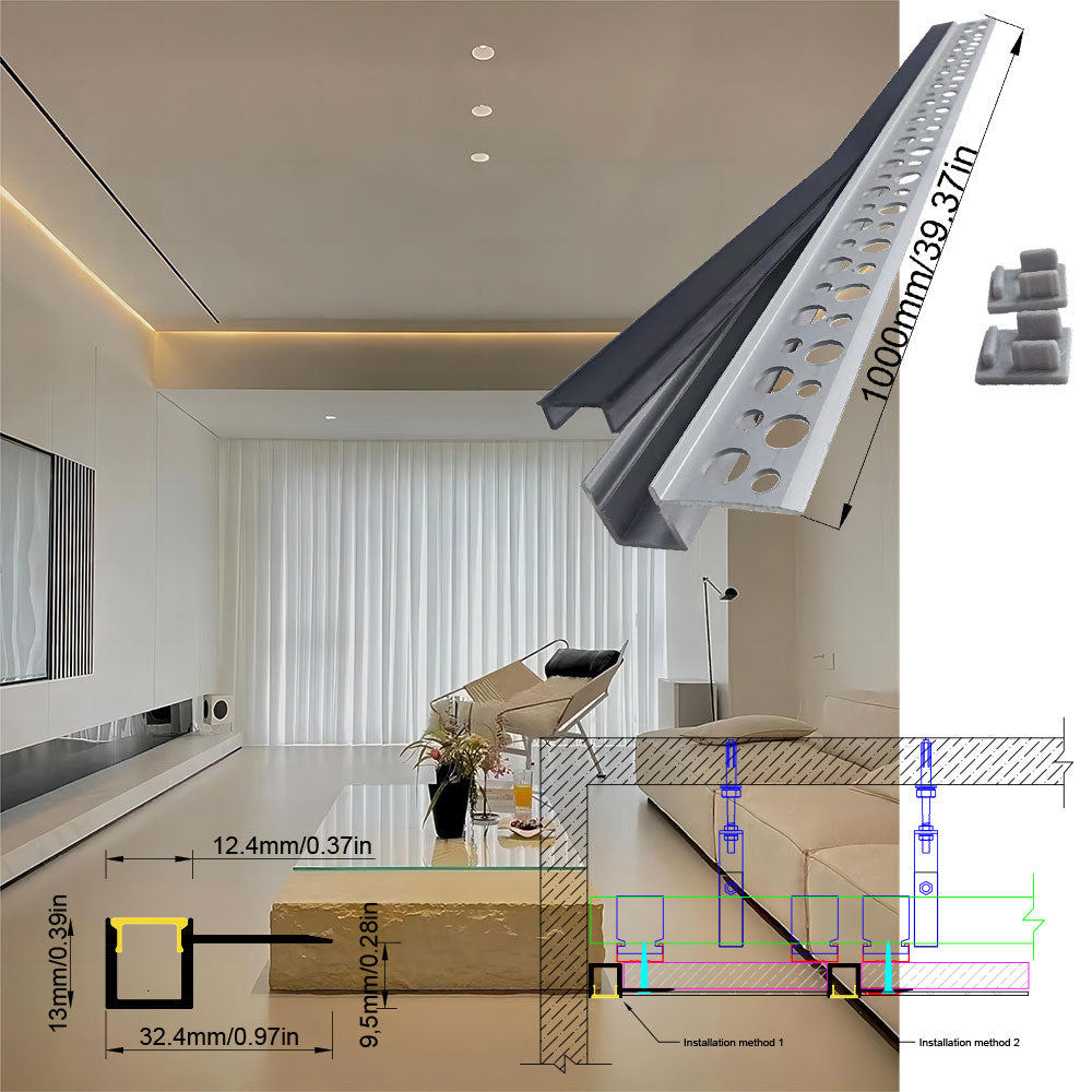 3213 Tile-In LED Aluminum Profile Channel for Porcelain & Stone Splashbacks - Recessed No-Groove Strip Housing
