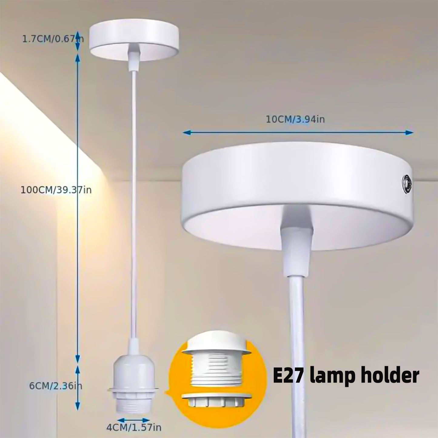 E27 Hanging Bulb Lamp Holder - Ceiling Rose Pendant Fittings with 1m Cable