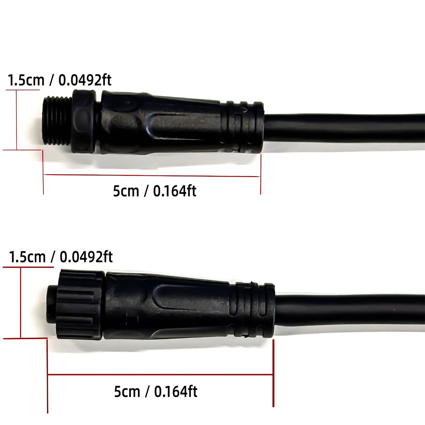 IP68 Waterproof LED Strip Connector - Solder-Free 2/3/4/5-Pin Male Female Plug, 40cm 22AWG Cable, Locking Nut