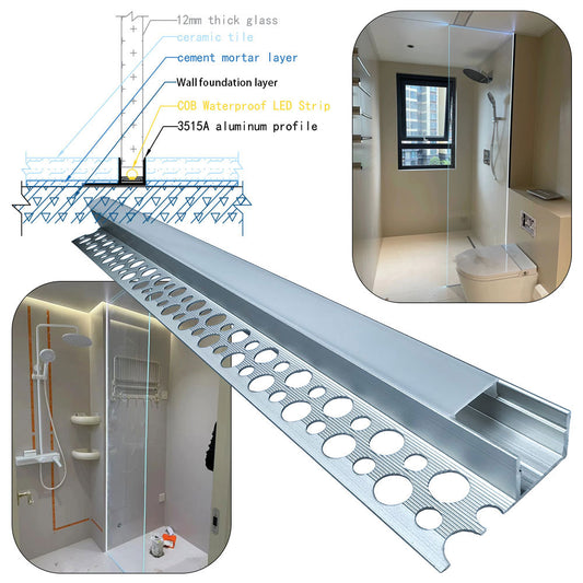 Model 3213 Recessed LED Aluminum Profile Channel for Tile and Stone Backsplashes - Recessed, slotless strip light holder for 12mm waterproof LED strips