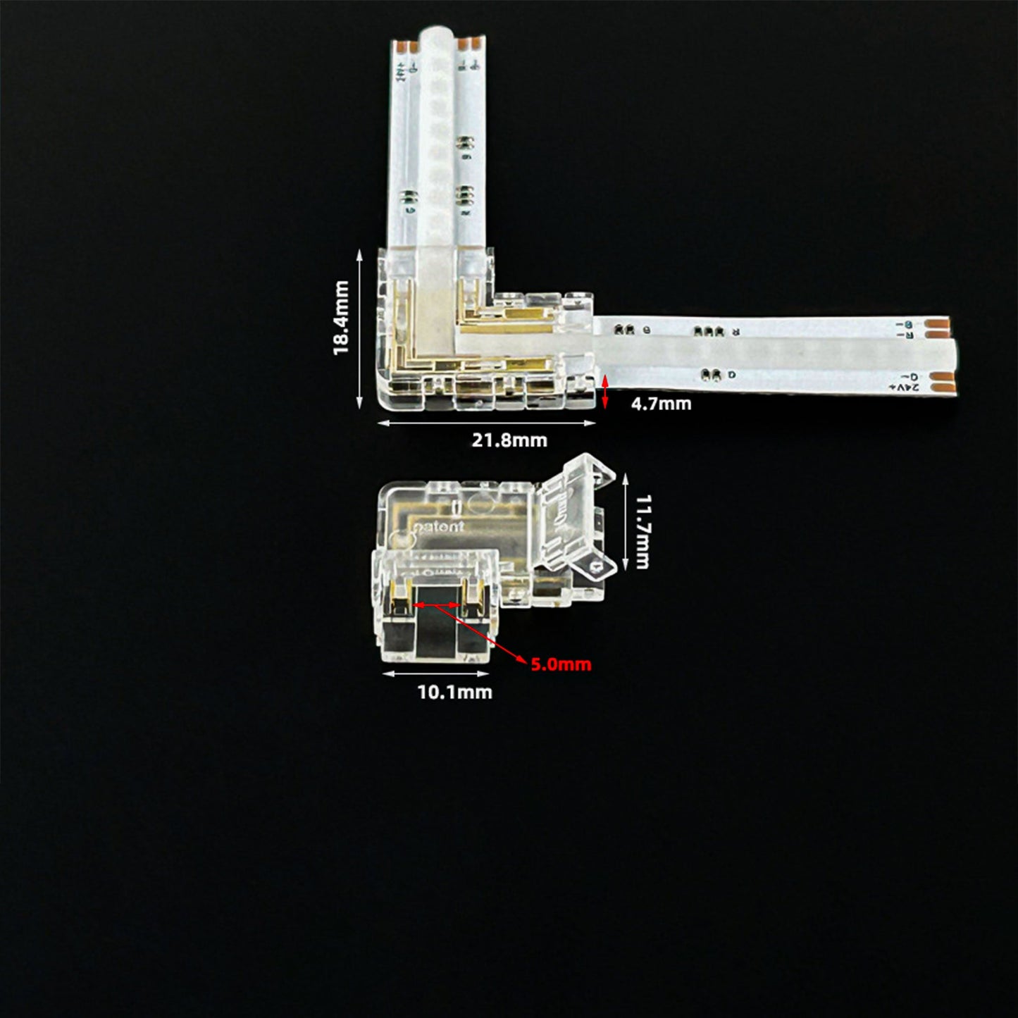 L-Shape Solderless Connector for COB & RGB LED Strips - Quick Snap-On Corner & Splice Solutions