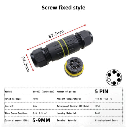 IP68 Waterproof Inline LED Connector - Heavy Duty Outdoor Cable Joiner 2-Pin to 6-Pin