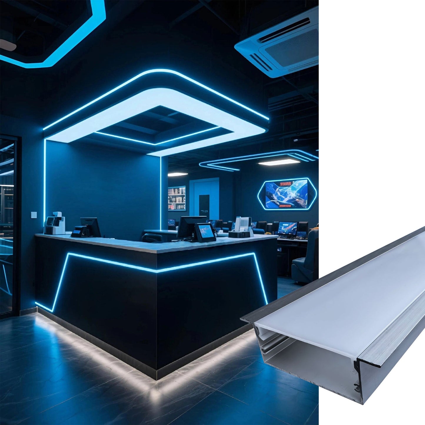 50x20mm Wide LED Aluminum Channel for Esports Rooms & Large Spaces
