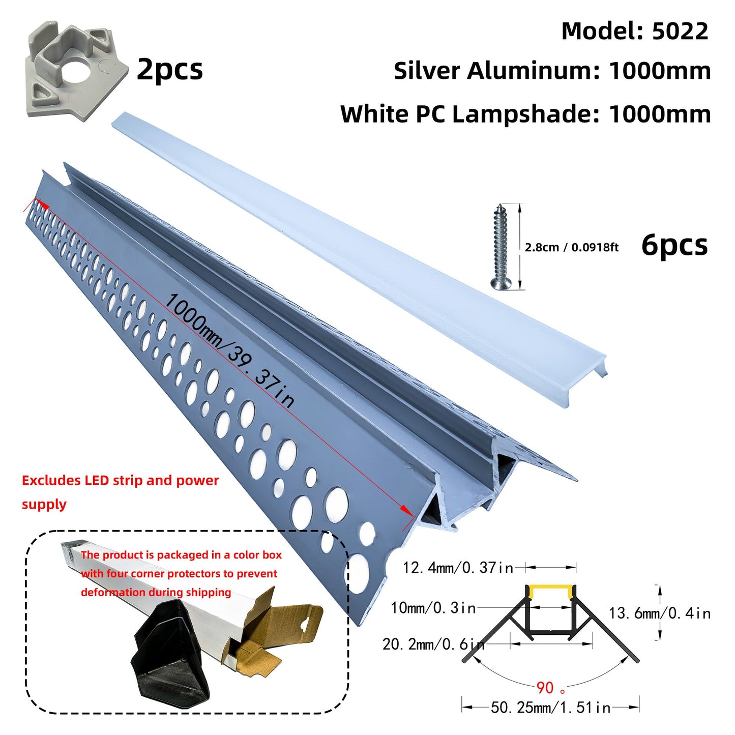 5022 Trimless LED Outer Corner Profile - Seamless 90° External Wall Corner (1m/2m)
