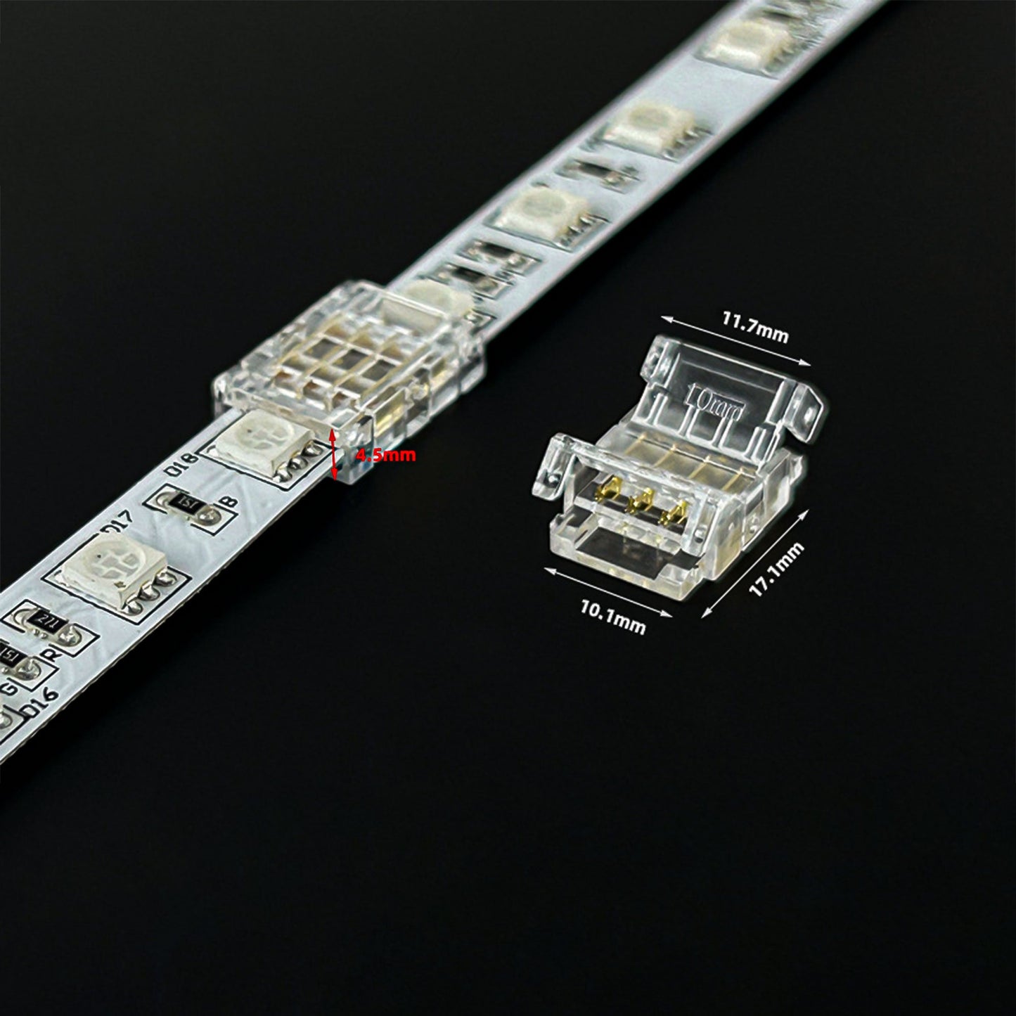 L-Shape Solderless Connector for COB & RGB LED Strips - Quick Snap-On Corner & Splice Solutions
