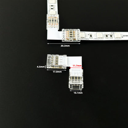 L-Shape Solderless Connector for COB & RGB LED Strips - Quick Snap-On Corner & Splice Solutions