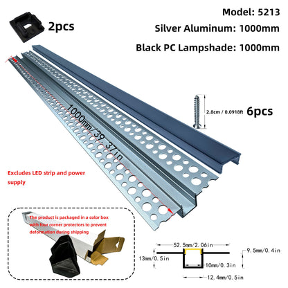 52x13mm Plaster-in LED Profile - Seamless Recessed Drywall Channel for Flush Linear Lighting