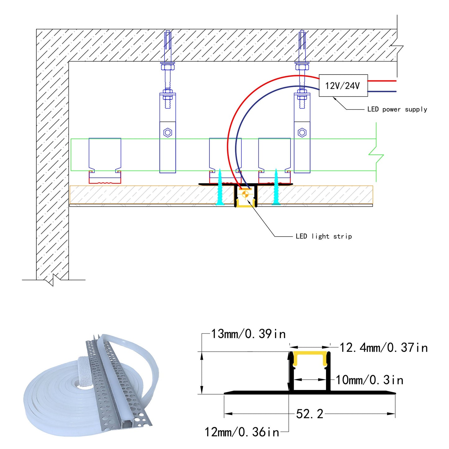 5213A Gypsum Board LED Profile - Recessed Linear Lighting Channel (1m/2m)