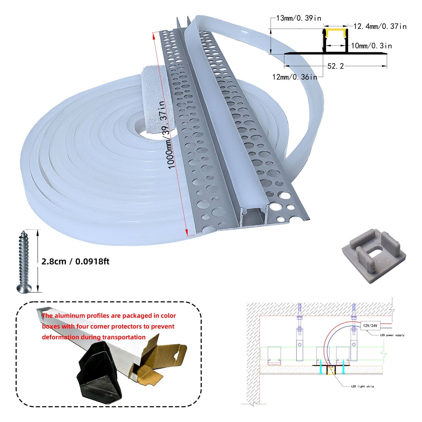 5213A Gypsum Board LED Profile - Recessed Linear Lighting Channel (1m/2m)