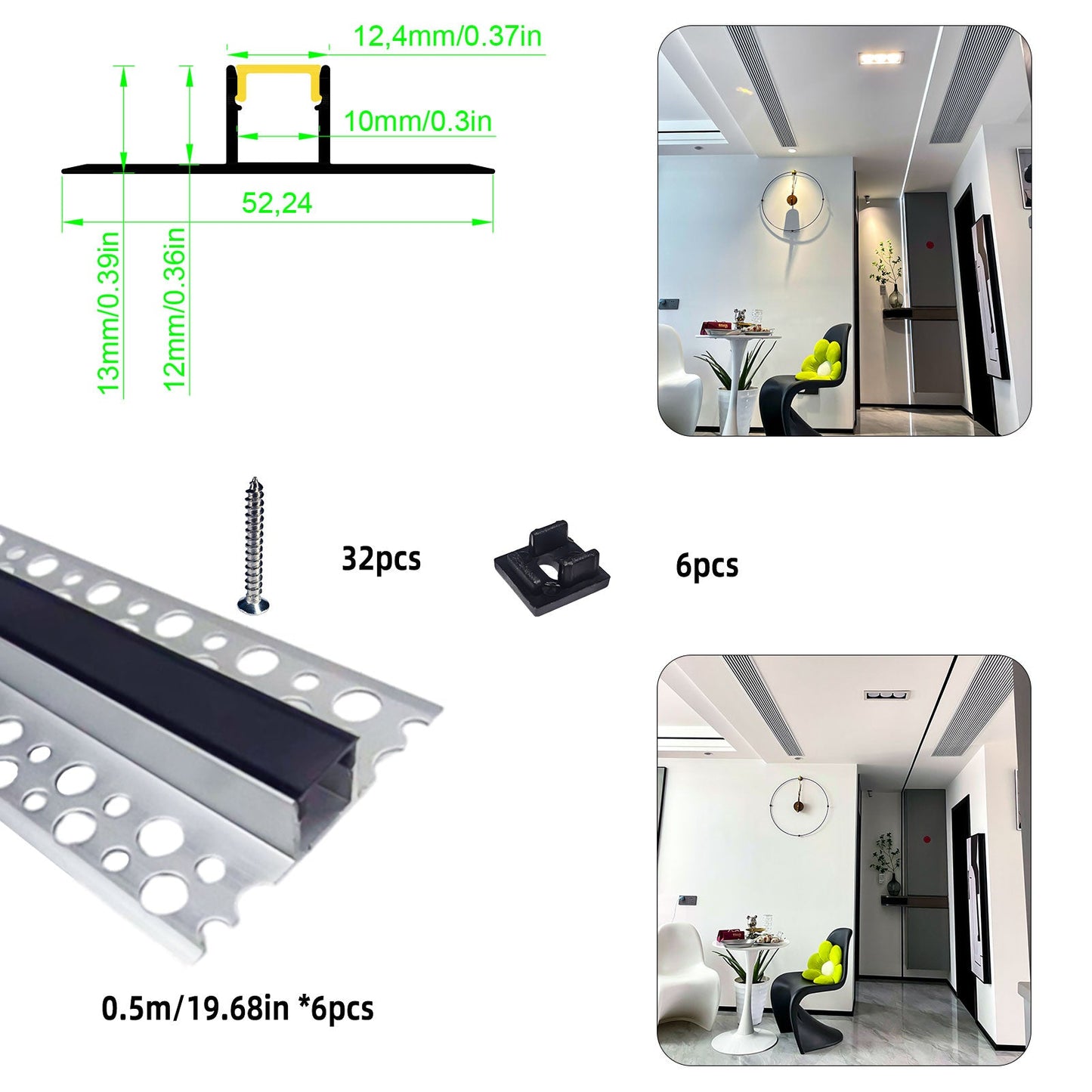 5213A Gypsum Board LED Profile - Recessed Linear Lighting Channel (1m/2m)