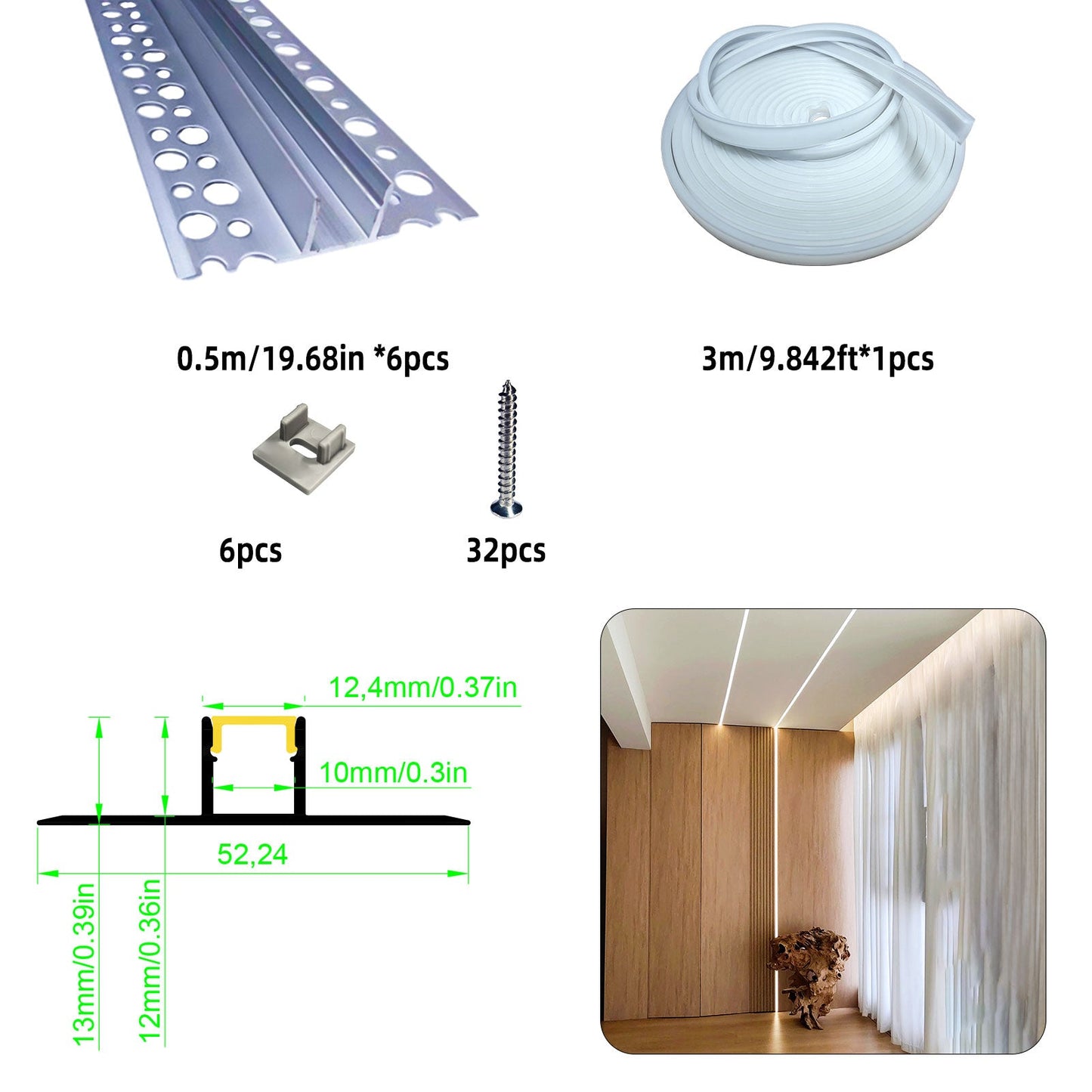5213A Gypsum Board LED Profile - Recessed Linear Lighting Channel (1m/2m)