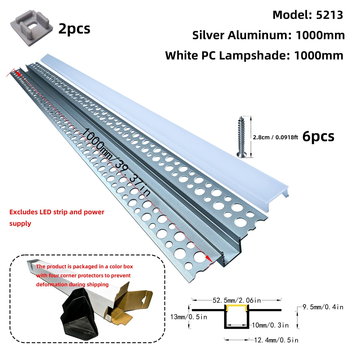 52x13mm Plaster-in LED Profile - Seamless Recessed Drywall Channel for Flush Linear Lighting