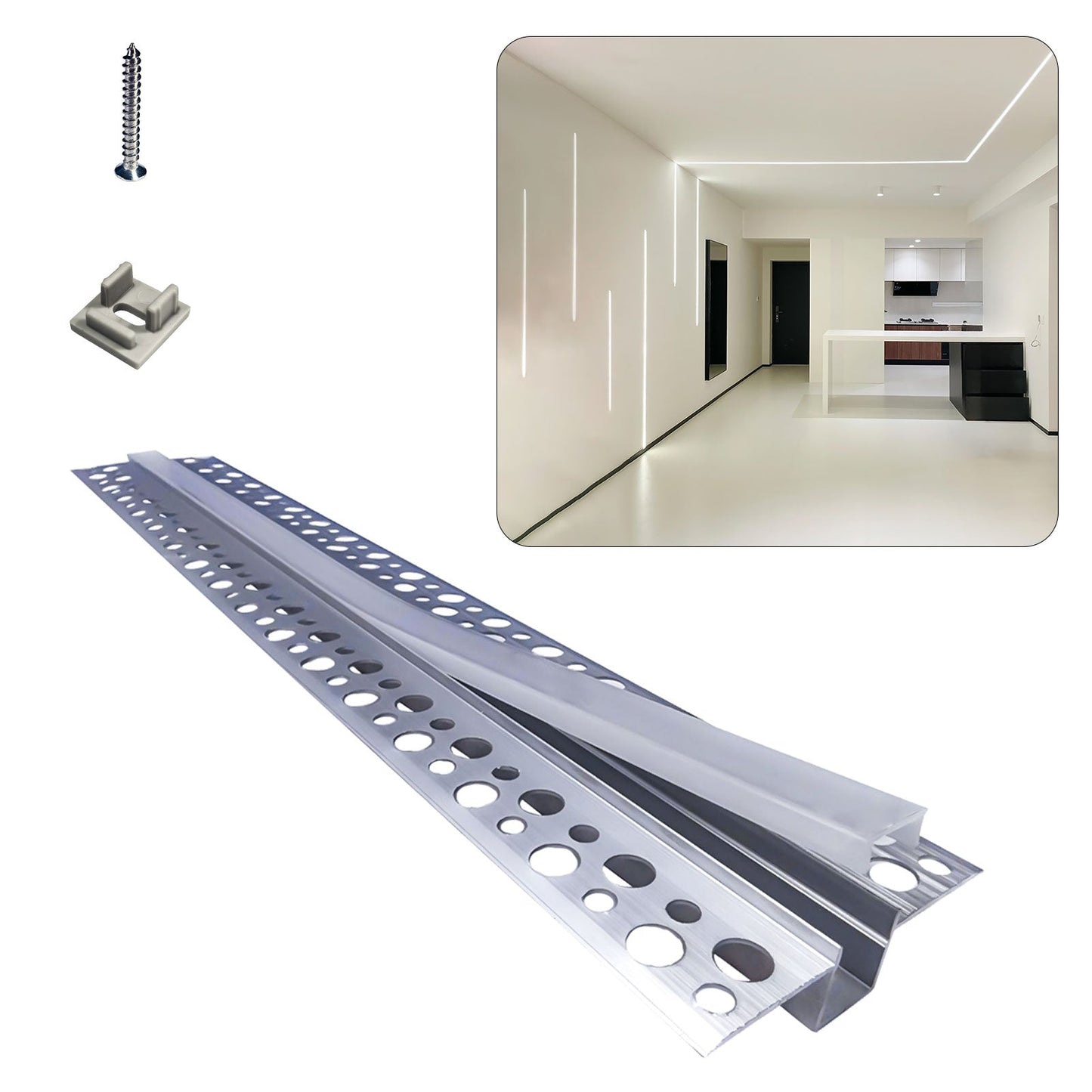 52x13mm Plaster-in LED Profile - Seamless Recessed Drywall Channel for Flush Linear Lighting