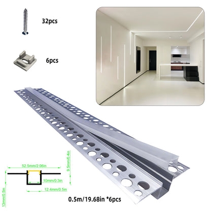 52x13mm Plaster-in LED Profile - Seamless Recessed Drywall Channel for Flush Linear Lighting
