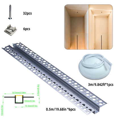 52x13mm Plaster-in LED Profile - Seamless Recessed Drywall Channel for Flush Linear Lighting