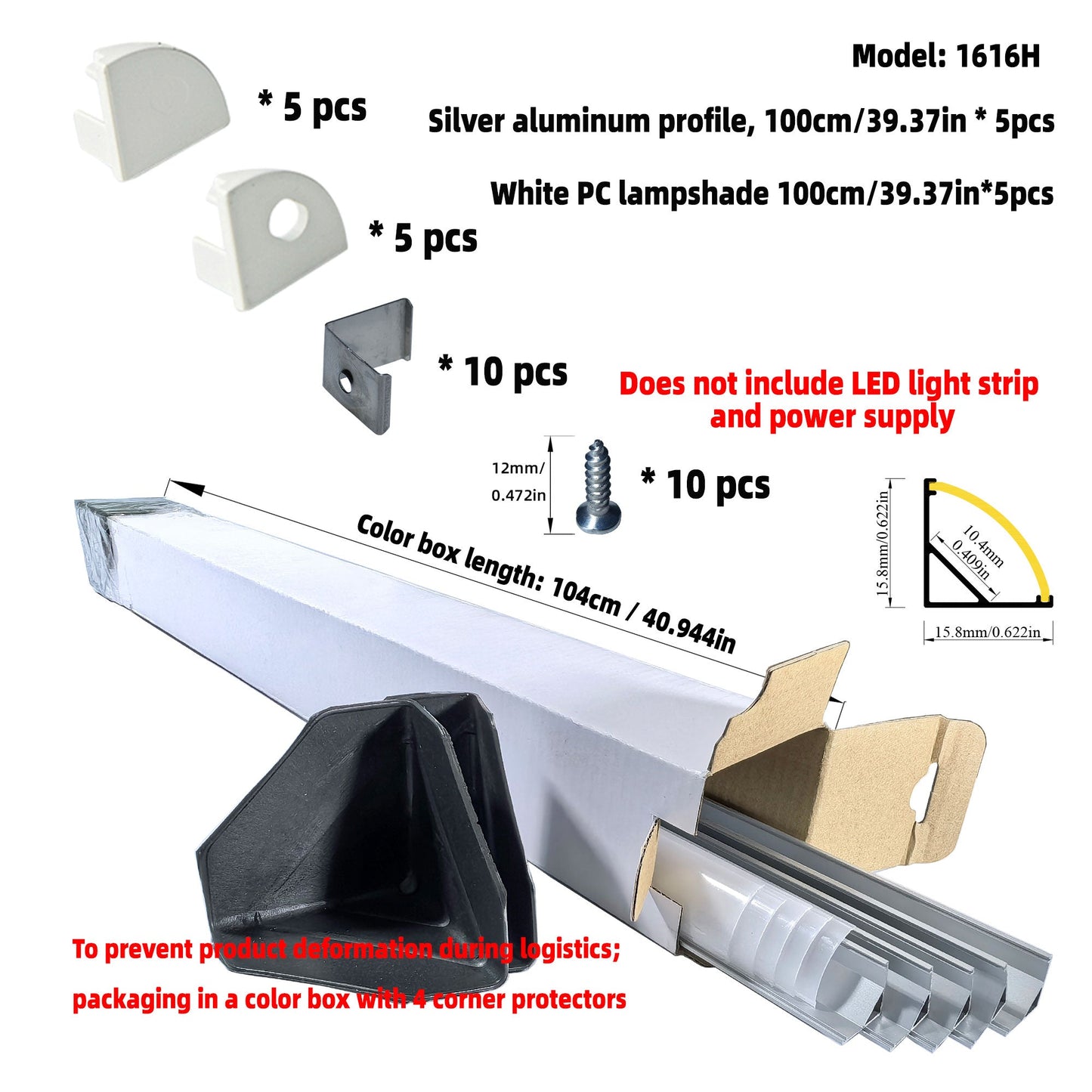 1616H V-Shape LED Aluminum Corner Profile - 90° Edge Channel for 8mm 10mm COB RGB LED Strips, PC/Silicone Diffuser
