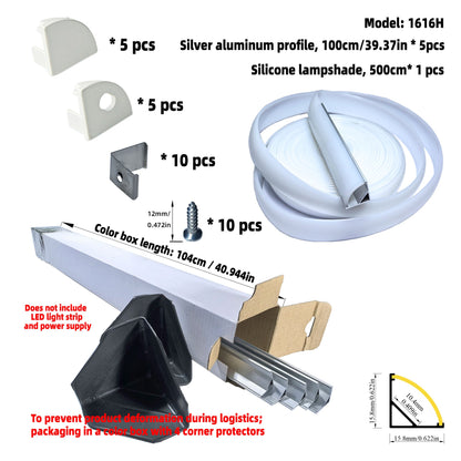 1616H V-Shape LED Aluminum Corner Profile - 90° Edge Channel for 8mm 10mm COB RGB LED Strips, PC/Silicone Diffuser