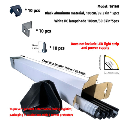 1616H V-Shape LED Aluminum Corner Profile - 90° Edge Channel for 8mm 10mm COB RGB LED Strips, PC/Silicone Diffuser