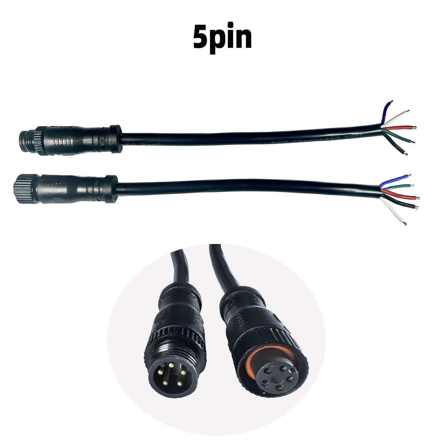 IP68 Waterproof LED Strip Connector - Solder-Free 2/3/4/5-Pin Male Female Plug, 40cm 22AWG Cable, Locking Nut