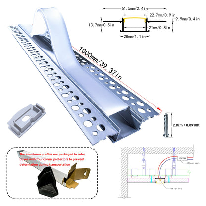 6114 Recessed Drywall LED Profile - Flush-Mount Linear Channel with PC/Silicone Diffuser (1m/2m)