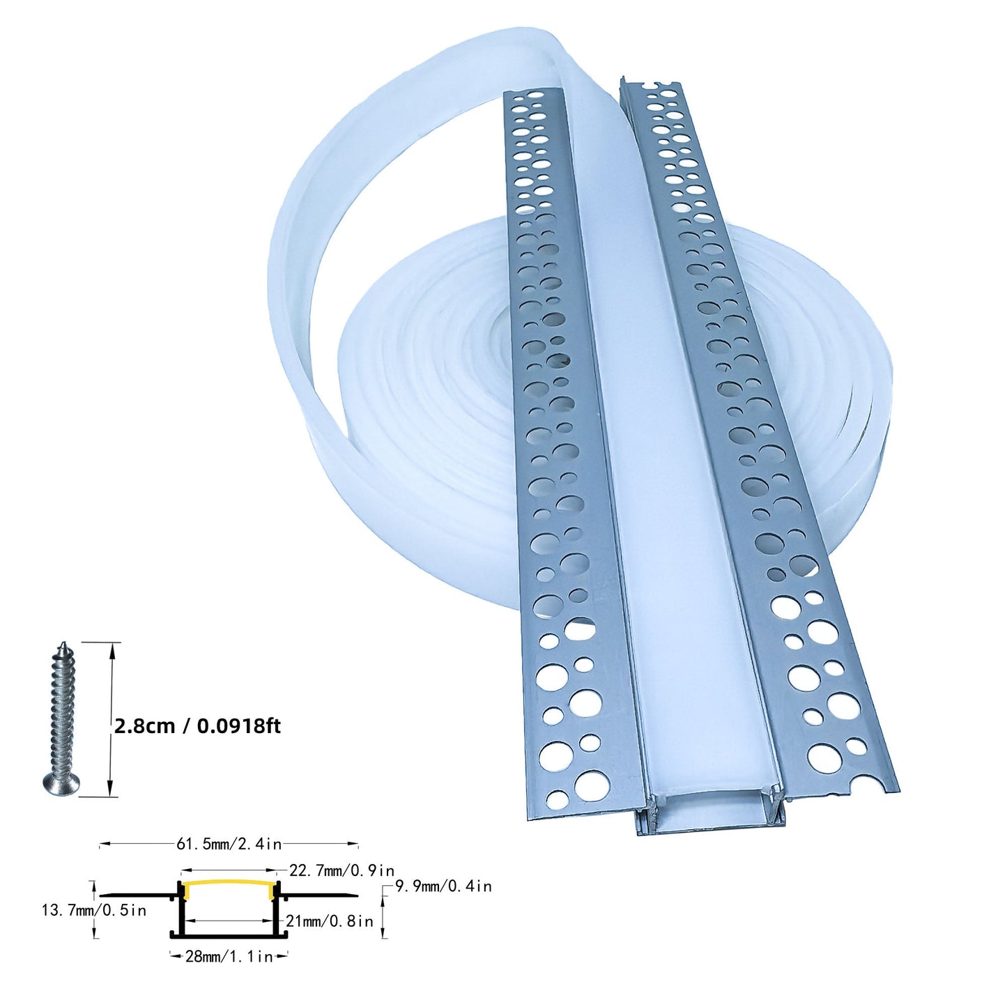 6114 Recessed Drywall LED Profile - Flush-Mount Linear Channel with PC/Silicone Diffuser (1m/2m)
