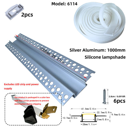6114 Recessed Drywall LED Profile - Flush-Mount Linear Channel with PC/Silicone Diffuser (1m/2m)