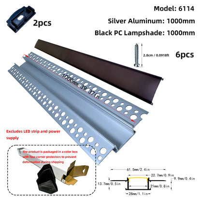 6114 Recessed Drywall LED Profile - Flush-Mount Linear Channel with PC/Silicone Diffuser (1m/2m)