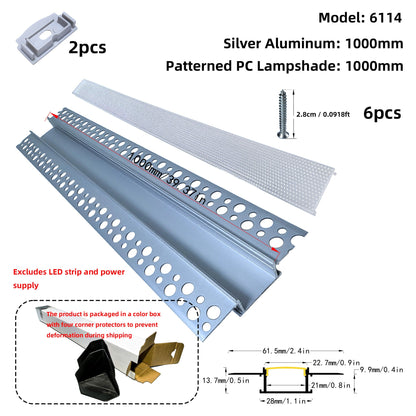 6114 Recessed Drywall LED Profile - Flush-Mount Linear Channel with PC/Silicone Diffuser (1m/2m)