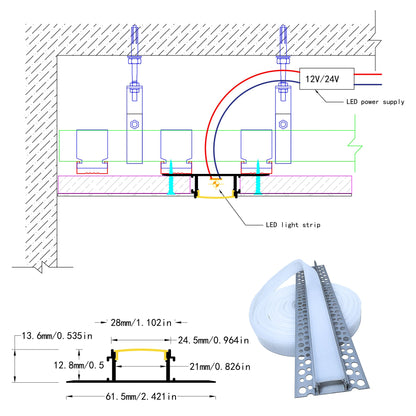 6114A Recessed Drywall LED Profile - Indirect Light Black/White Diffuser (1m/2m)