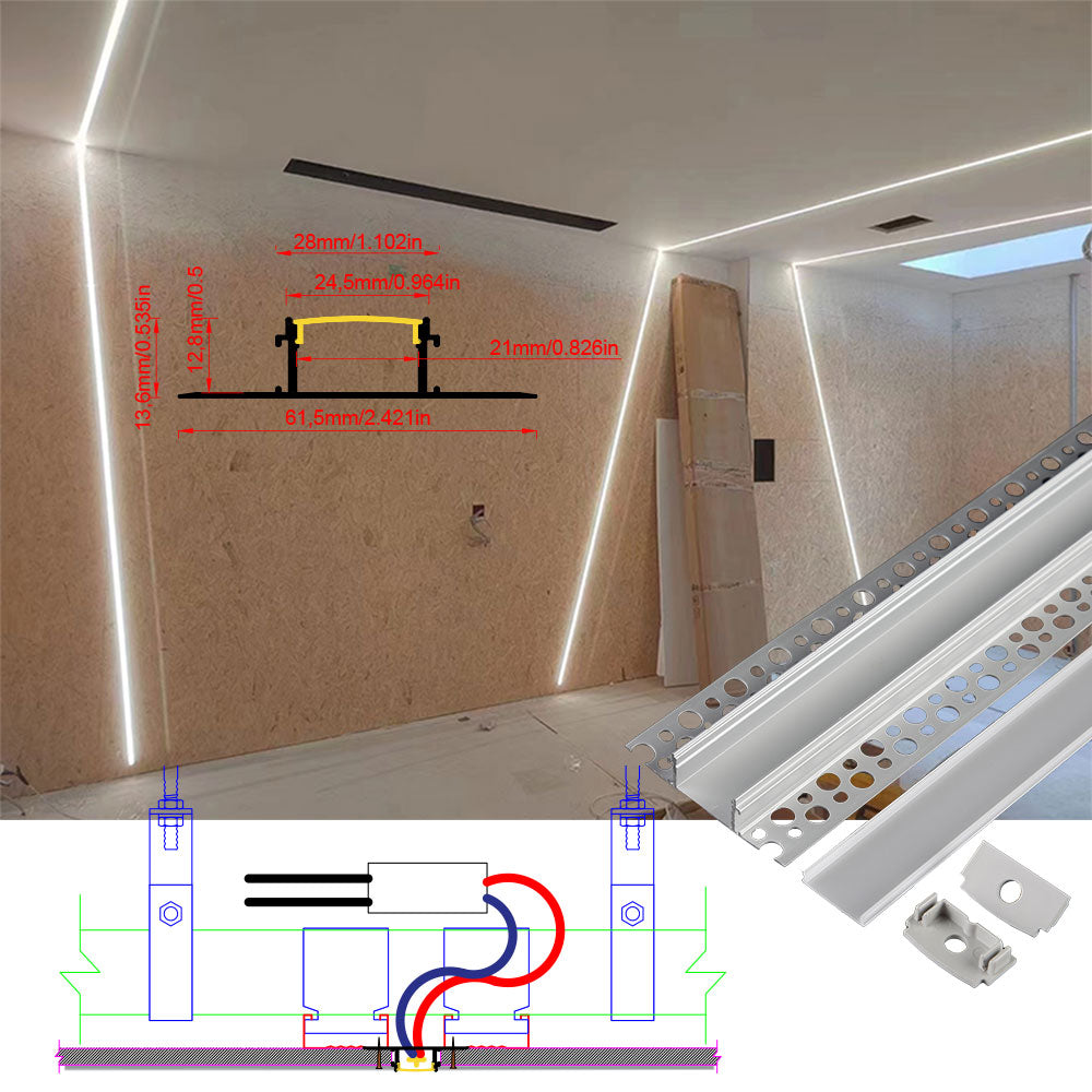 6114A Recessed Drywall LED Profile - Indirect Light Black/White Diffuser (1m/2m)