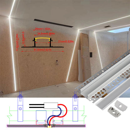 6114A Recessed Drywall LED Profile - Indirect Light Black/White Diffuser (1m/2m)