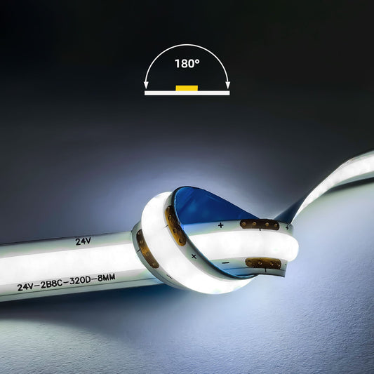 COB LED Strip Light Cold White 6500K - Dotless Tape Light 12V/24V 320-480 LEDs/m (5m/10m)