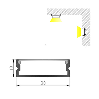 30x10mm LED Aluminum Profile Channel - Wide Surface Mount for Ceiling and Under-Cabinet Linear Lights