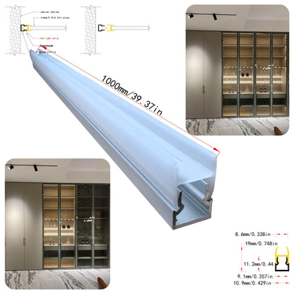 10*20 Clip-on Side-Illuminated Glass Shelf Light – Aluminum alloy LED profile, tool-free clip-on installation, suitable for 6mm to 8mm thick glass shelves and glass cabinet lighting – Compatible with 5mm-8mm COB and SMD light strips