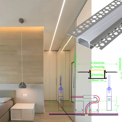 6114 Recessed Drywall LED Profile - Flush-Mount Linear Channel with PC/Silicone Diffuser (1m/2m)