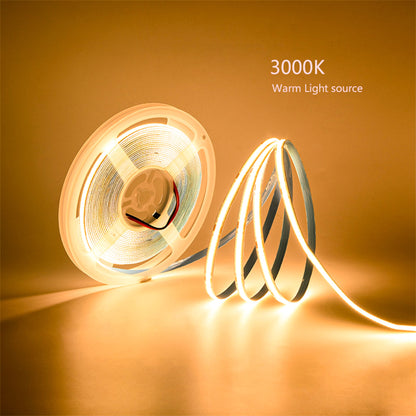 COB LED Strip Light 8mm - Dot-Free CRI90+ 3000K/4000K/6500K 12V/24V Flexible Cuttable for Under-Cabinet & Retail Displays