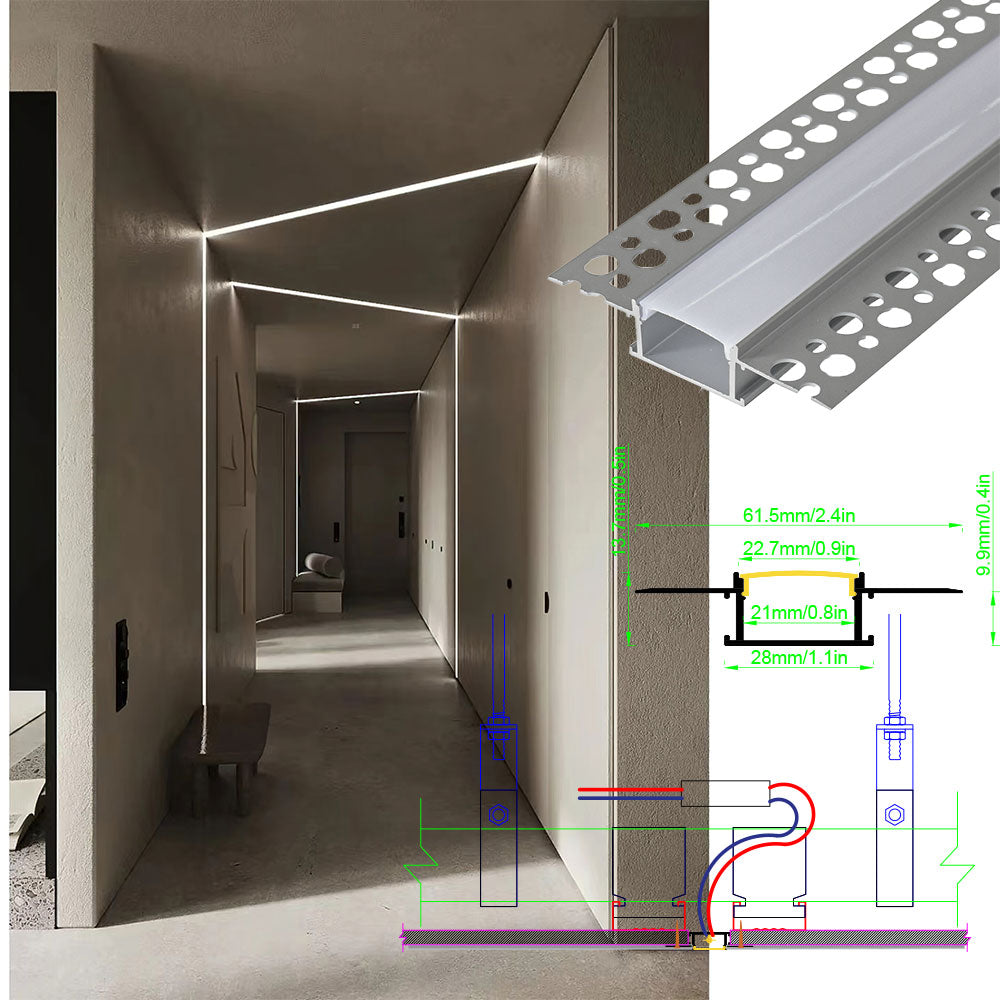 6114 Recessed Drywall LED Profile - Flush-Mount Linear Channel with PC/Silicone Diffuser (1m/2m)