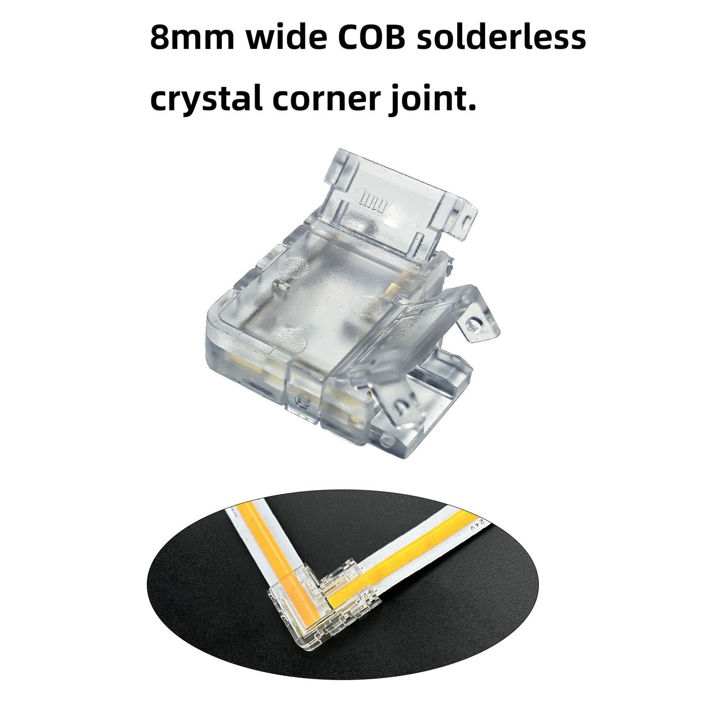 L-Shape Solderless Connector for COB & RGB LED Strips - Quick Snap-On Corner & Splice Solutions