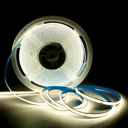 COB LED Strip Light 8mm - Dot-Free CRI90+ 3000K/4000K/6500K 12V/24V Flexible Cuttable for Under-Cabinet & Retail Displays