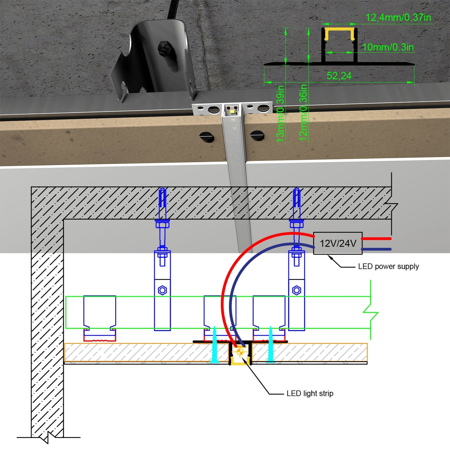 5213A Gypsum Board LED Profile - Recessed Linear Lighting Channel (1m/2m)