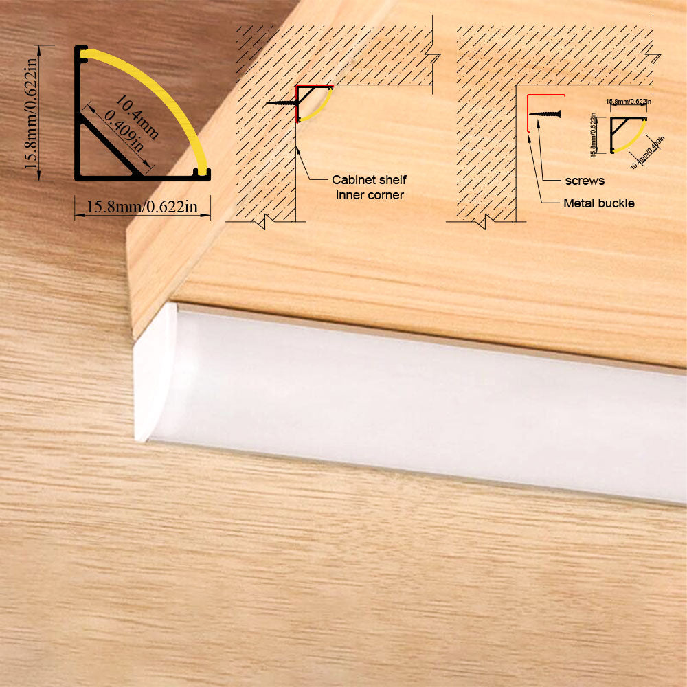 1616H V-Shape LED Aluminum Corner Profile - 90° Edge Channel for 8mm 10mm COB RGB LED Strips, PC/Silicone Diffuser